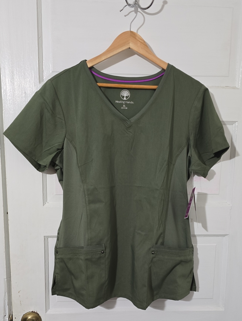 Healing Hands Olive V-Neck Women's Top